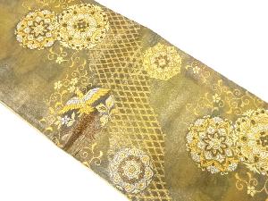 華紋に鳳凰・花唐草模様織り出し　袋帯